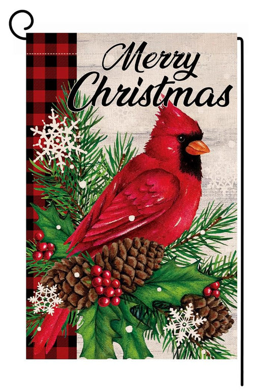 Christmas Cardinal Bird Garden Flag 12x18 Vertical Double Sided Winter Holiday Outside Decorations Burlap Yard Flag