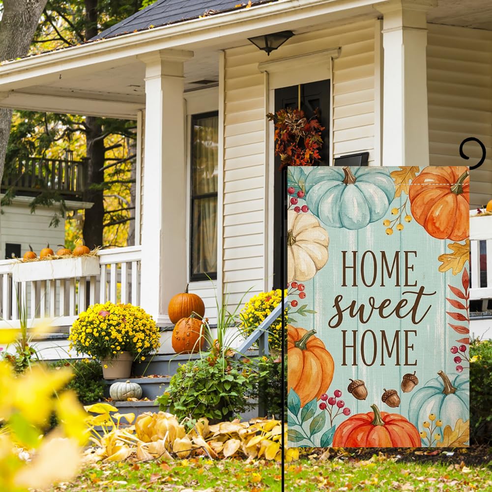 Fall Home Sweet Home Pumpkins Garden Flag 12x18 Acorns Leaves Yard Decor
