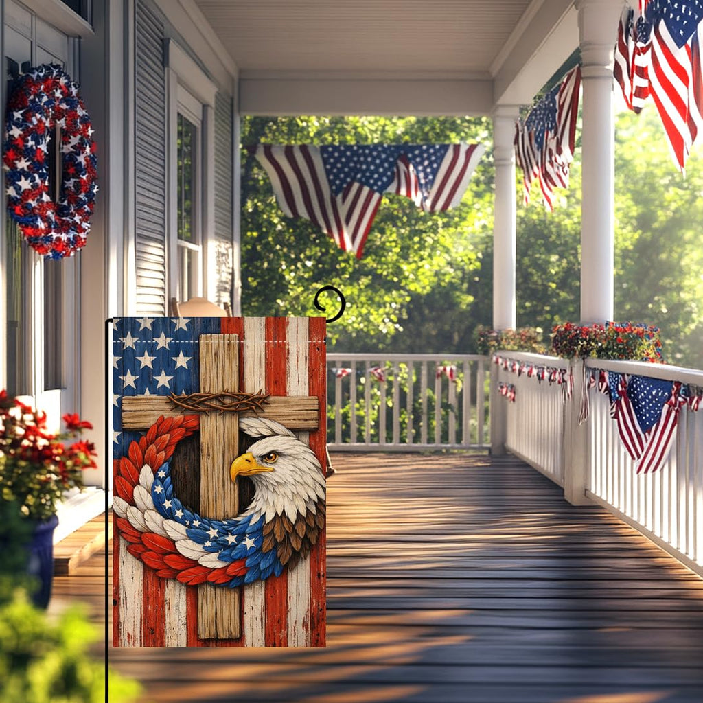 4th of July Eagle Garden Flag 12x18 Vertical Double Sided Patriotic Stars and Stripes Memorial Day Independence Day Holiday Outside Decorations Burlap Yard Flag