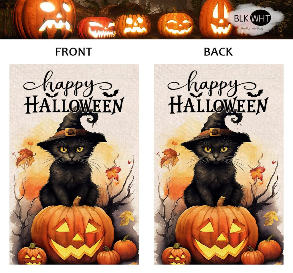 Halloween Cat Garden Flag 12x18 Vertical Double Sided Happy Halloween Pumpkin Holiday Outside Decorations Burlap Yard Flag