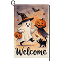 Fall Halloween Welcome Ghost Garden Flag 12x18 Witch Hat Pumpkin Yard Decor
