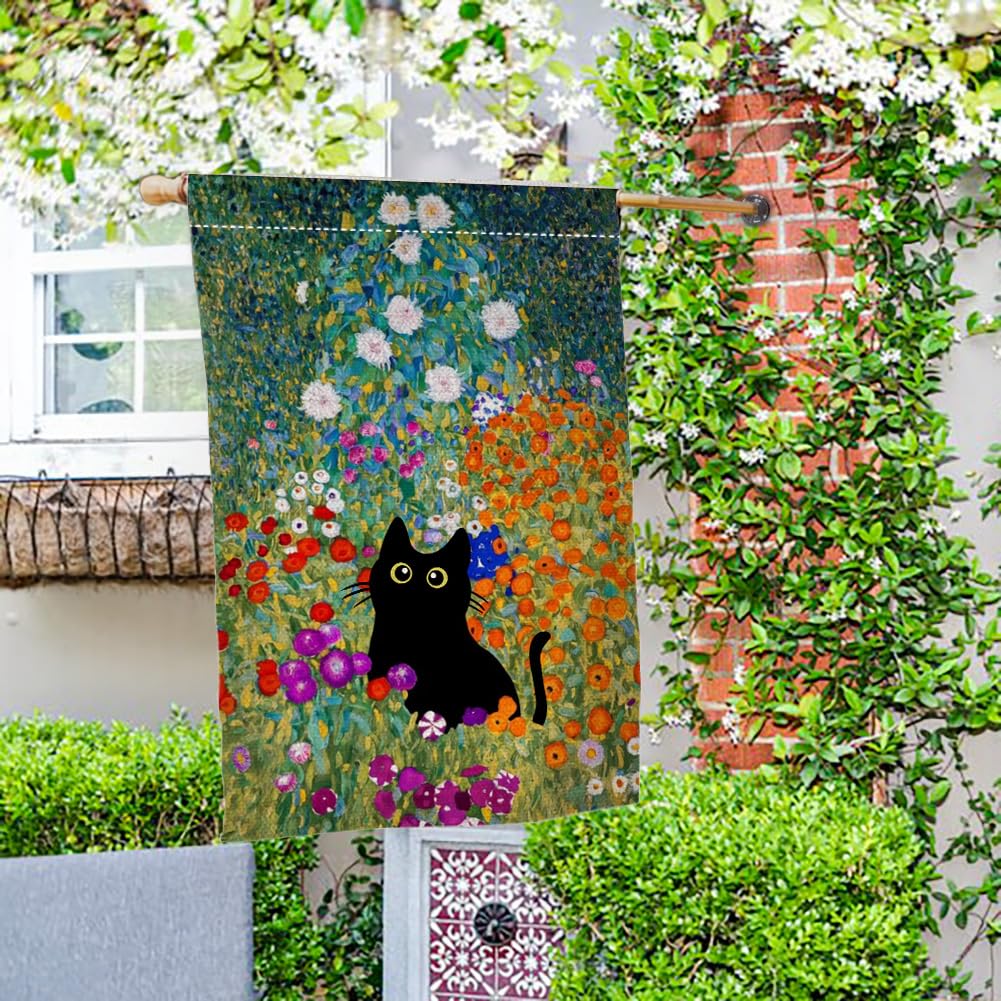 Spring Cat Garden Flag Vertical Double Sided Colorful Floral Farmhouse Holiday Outside Decorations Burlap Yard Flag