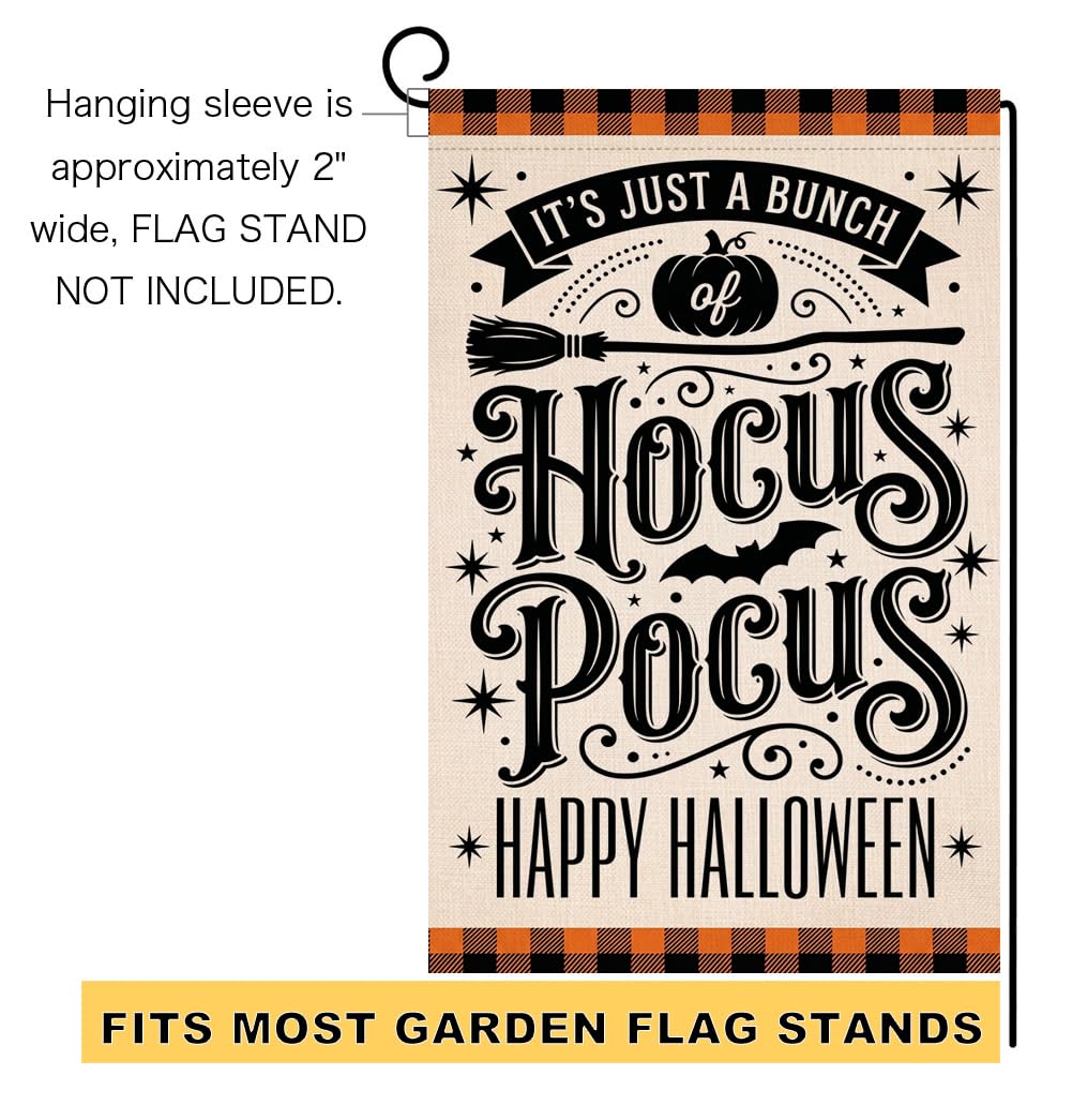 Fall Halloween Hocus Pocus Garden Flag 12x18 Witch Broom Bat Yard Decor