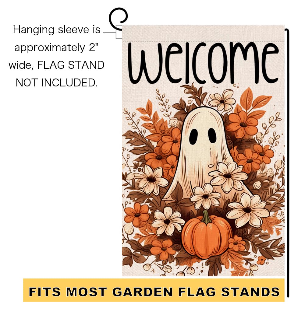 Halloween Ghost Garden Flag 12x18 Vertical Double Sided Spooky Pumpkin Fall Holiday Outside Decorations Burlap Yard Flag