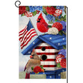 4th of July Cardinal Bird Garden Flag 12x18 Vertical Double Sided Red Blue Floral Memorial Day Independence Day Holiday Outside Decorations Burlap Yard Flag