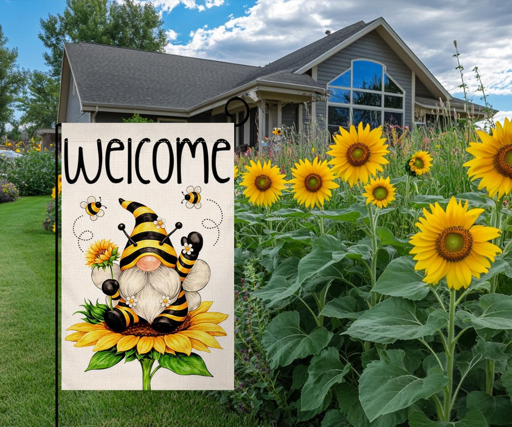 Summer Gnome Sunflower Garden Flag 12x18 Vertical Double Sided Welcome Spring Farmhouse Holiday Outside Decorations Burlap Yard Flag