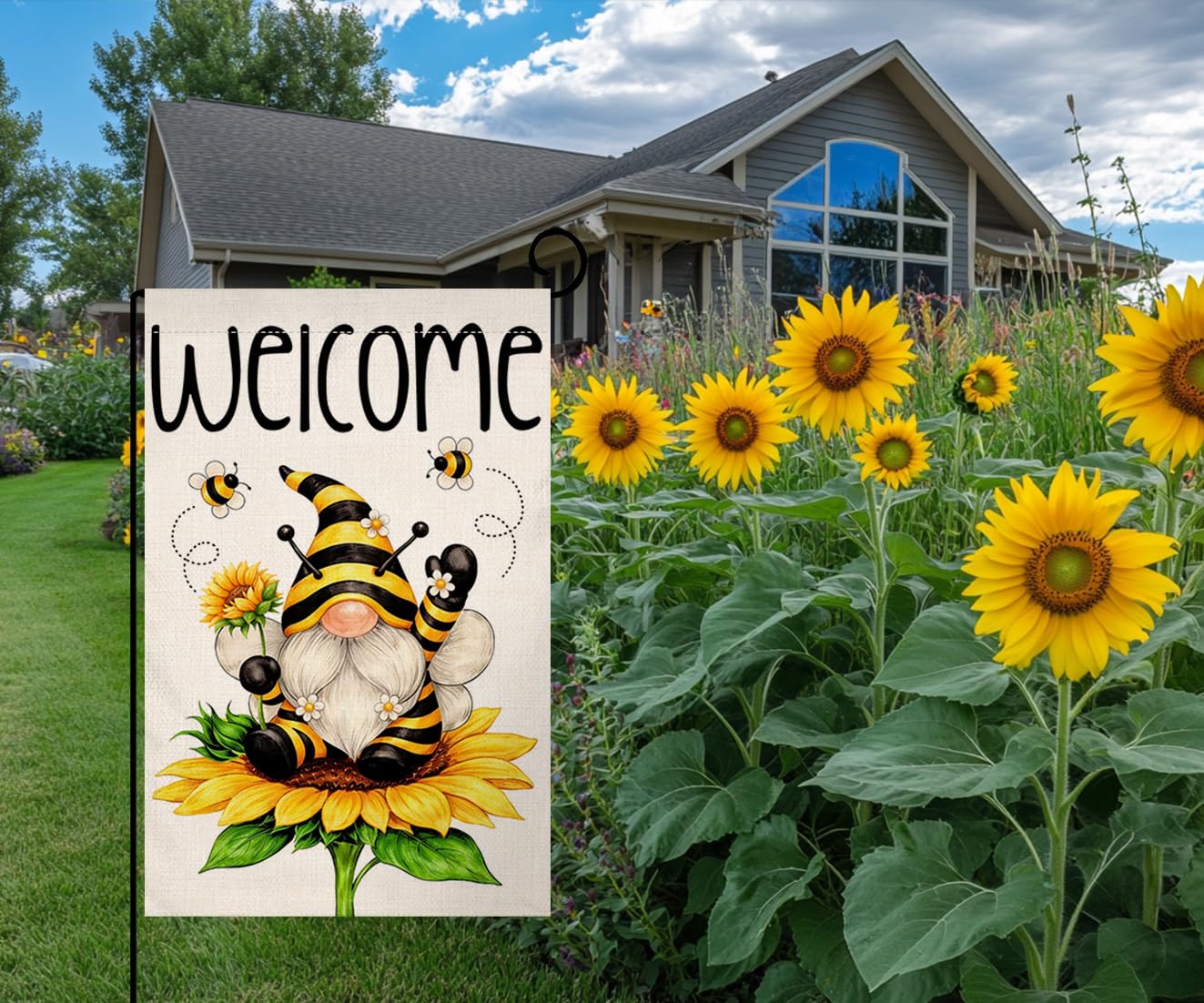 Summer Gnome Sunflower Garden Flag 12x18 Vertical Double Sided Welcome Spring Farmhouse Holiday Outside Decorations Burlap Yard Flag
