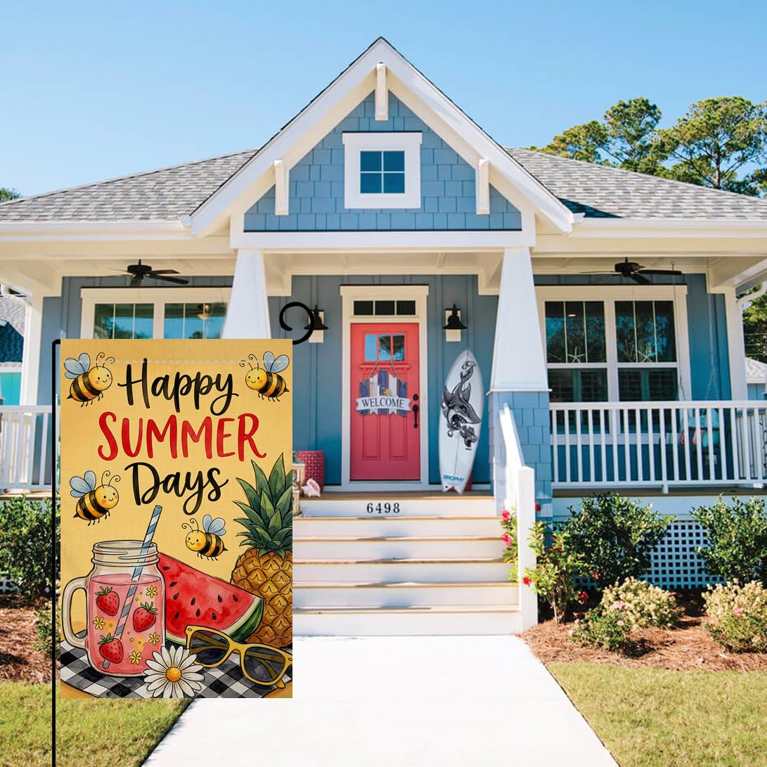 Happy Summer Days Garden Flag 12x18 Vertical Double Sided Summer Beach Watermelon Seasonal Holiday Outside Decorations Burlap Yard Flag