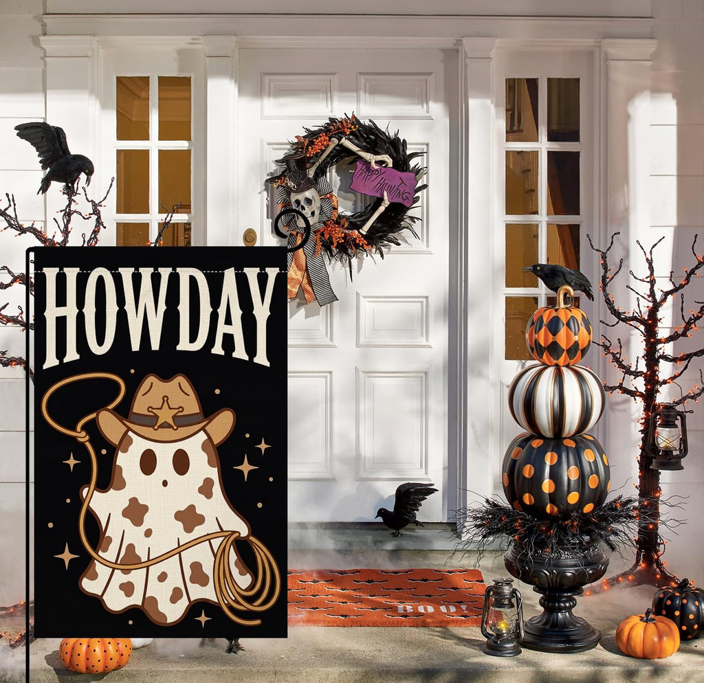 Fall Halloween Howdy Western Garden Flag 12x18 String Lights Yard Decor