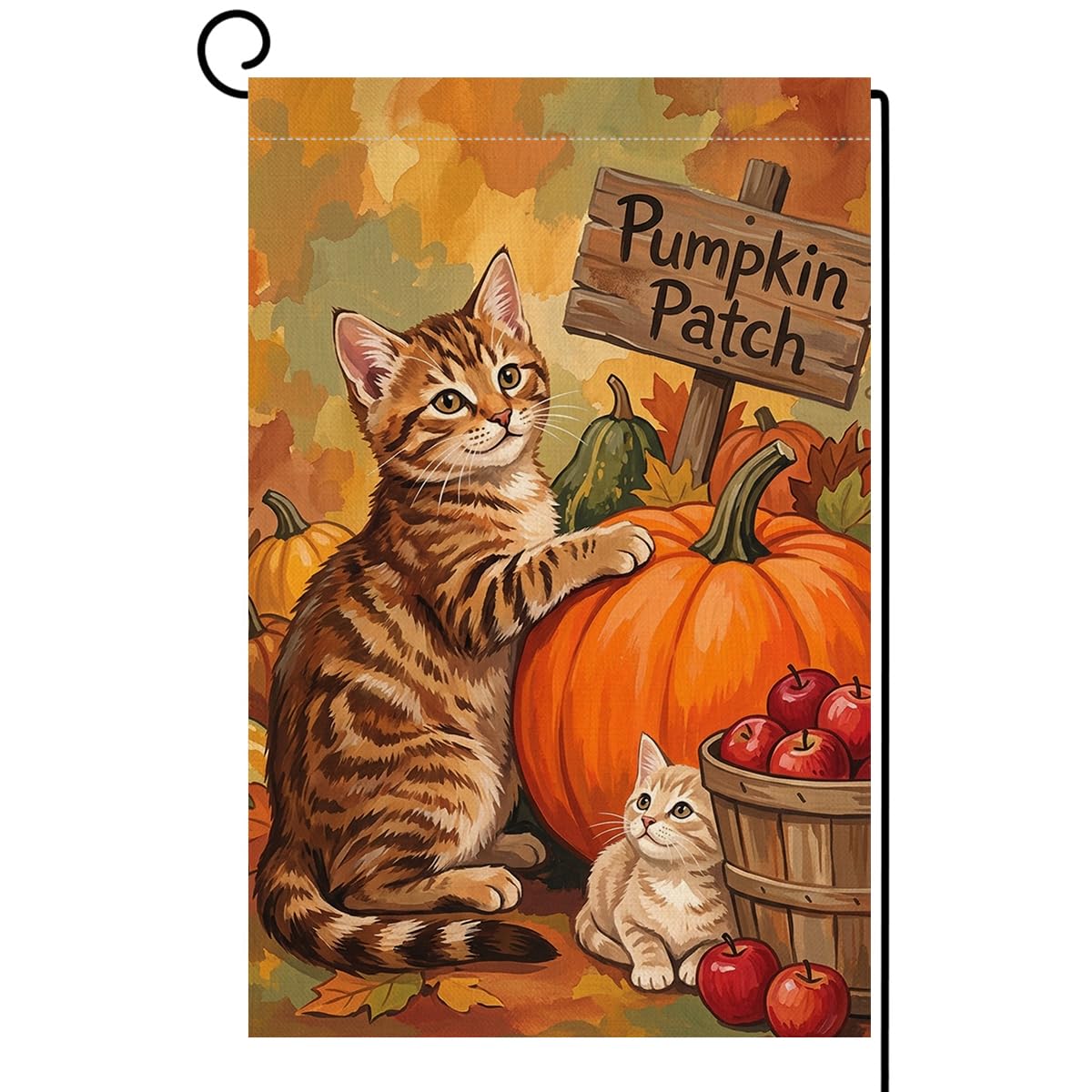 Fall Cat Pumpkin Patch Garden Flag 12x18 Kitten Apple Basket Yard Decor