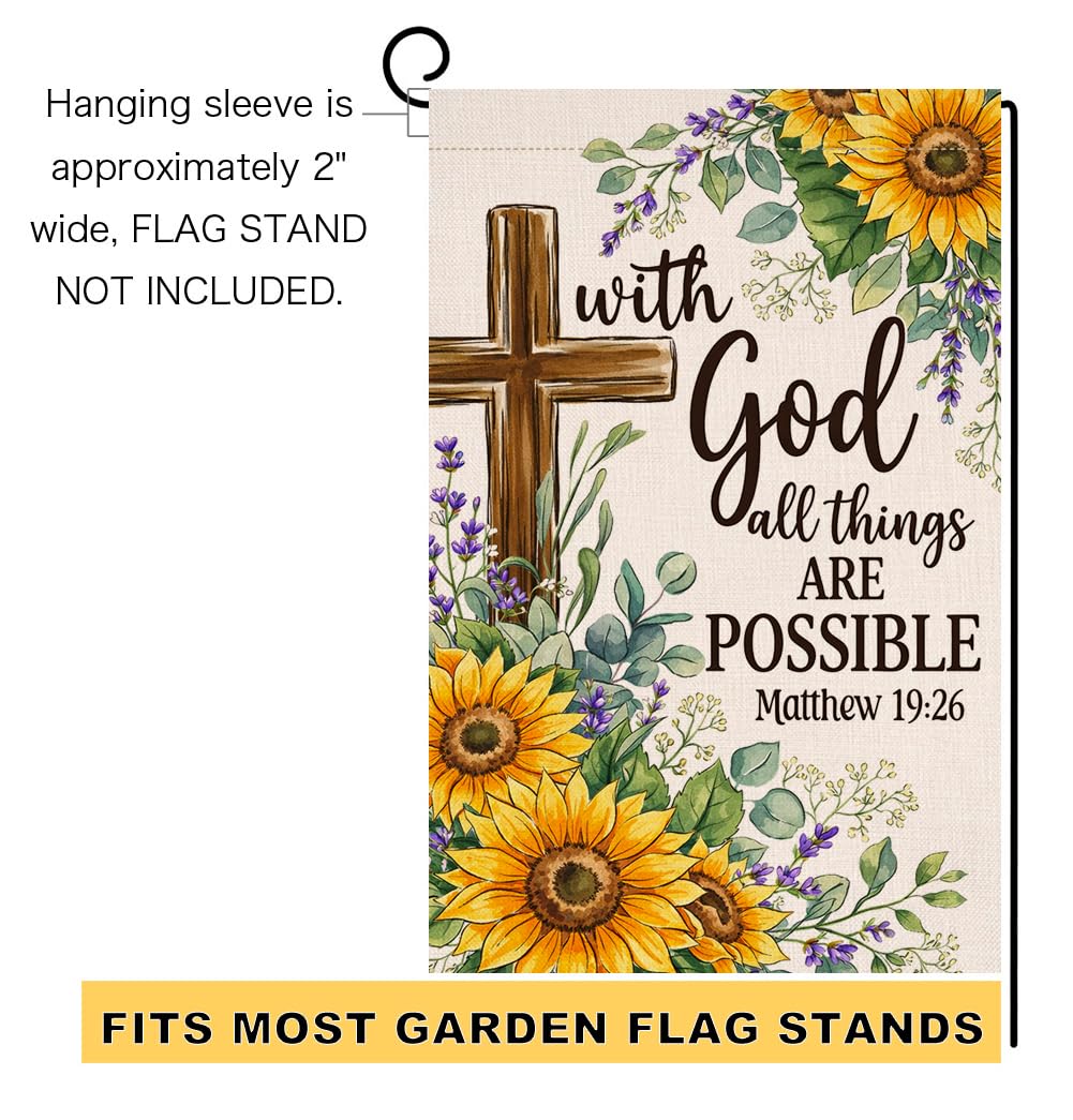 Summer Sunflower Garden Flag 12x18 Vertical Double Sided With God All Things Are Possible Floral Spring Farmhouse Holiday Outside Decorations Burlap Yard Flag