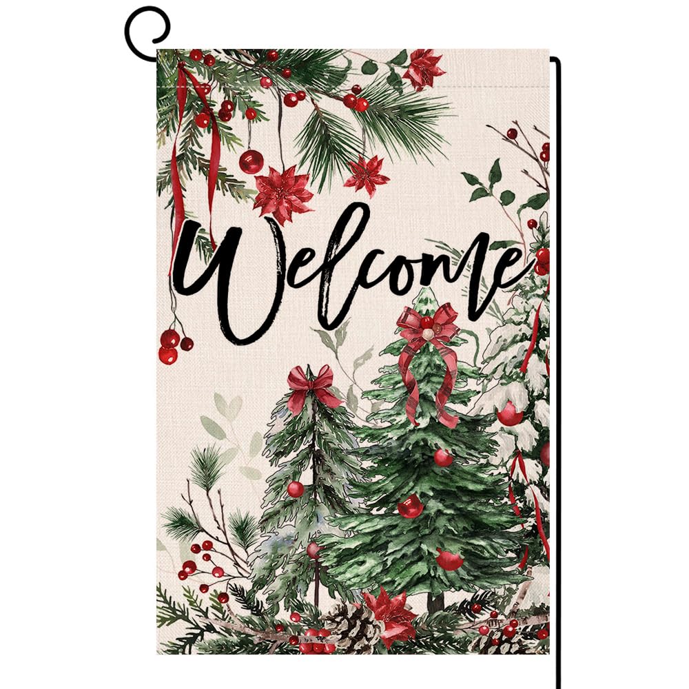Christmas Trees Garden Flag 12x18 Vertical Double Sided Welcome Winter Holiday Outside Decorations Burlap Yard Flag
