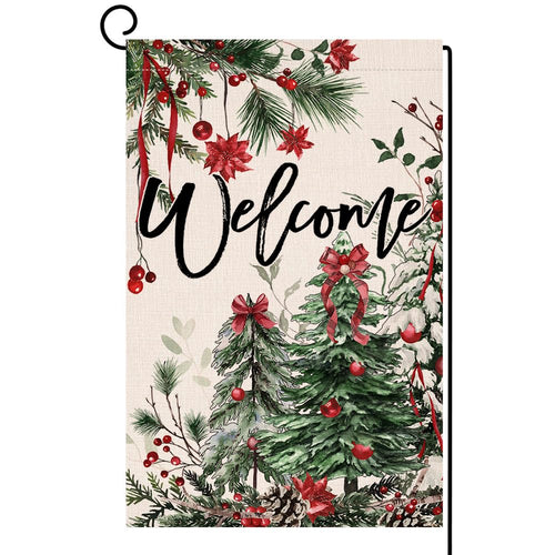 Christmas Trees Garden Flag 12x18 Vertical Double Sided Welcome Winter Holiday Outside Decorations Burlap Yard Flag