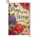 Spring Summer Floral Garden Flag 12x18 Vertical Double Sided Bloom in Faith Pray More Worry Less Farmhouse Holiday Outside Decorations Burlap Yard Flag