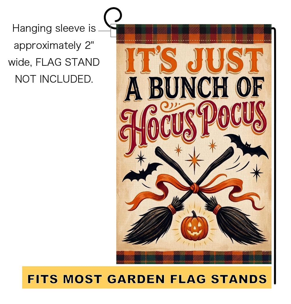 Fall Halloween Hocus Pocus Garden Flag 12x18 Witch Brooms Bats Yard Decor