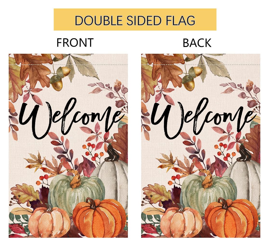 Fall Pumpkin Leaves Garden Flag 12x18 Vertical Double Sided Welcome Autumn Thanksgiving Holiday Outside Decorations Burlap Yard Flag
