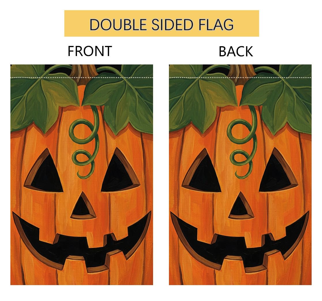 Fall Halloween Jack-o-Lantern Garden Flag 12x18 Carved Pumpkin Yard Decor