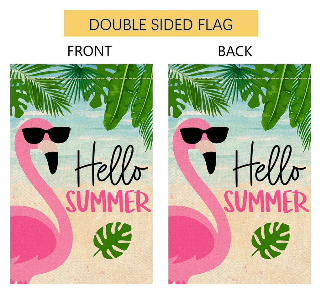 Summer Flamingo Garden Flag 12x18 Vertical Double Sided Tropical Leaves Beach Holiday Outside Decorations Burlap Yard Flag