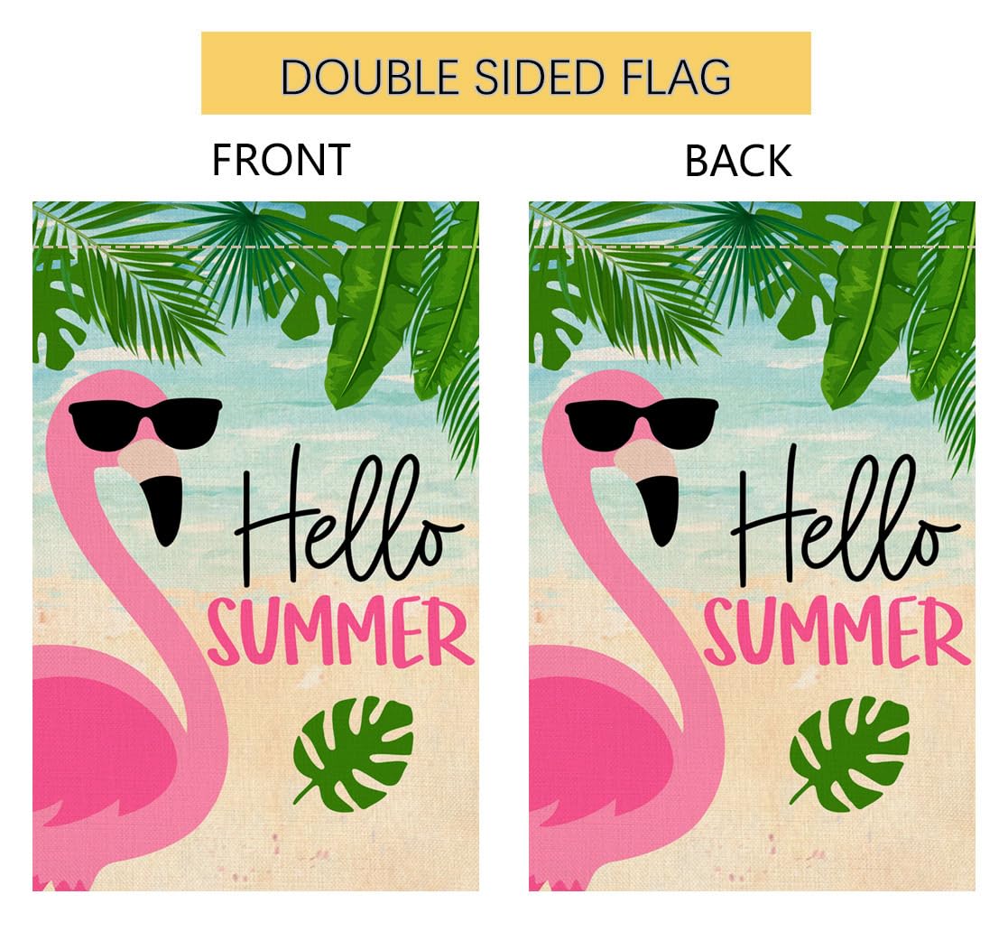 Summer Flamingo Garden Flag 12x18 Vertical Double Sided Tropical Leaves Beach Holiday Outside Decorations Burlap Yard Flag