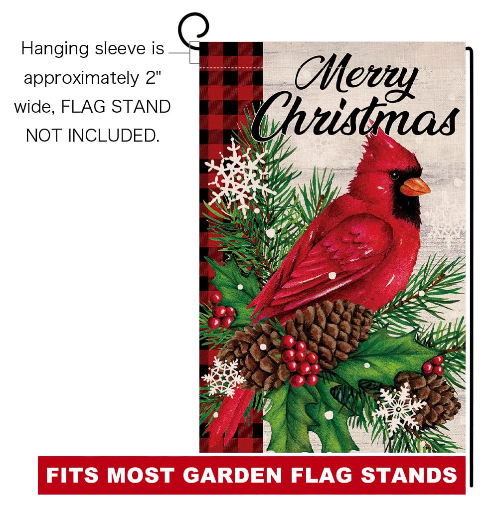 Christmas Cardinal Bird Garden Flag 12x18 Vertical Double Sided Winter Holiday Outside Decorations Burlap Yard Flag