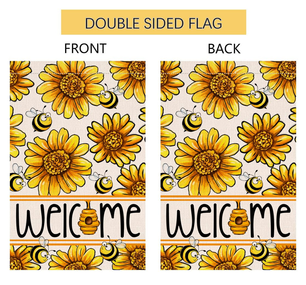 Spring Summer Sunflower Garden Flag 12x18 Vertical Double Sided Bee Welcome Farmhouse Holiday Outside Decorations Burlap Yard Flag