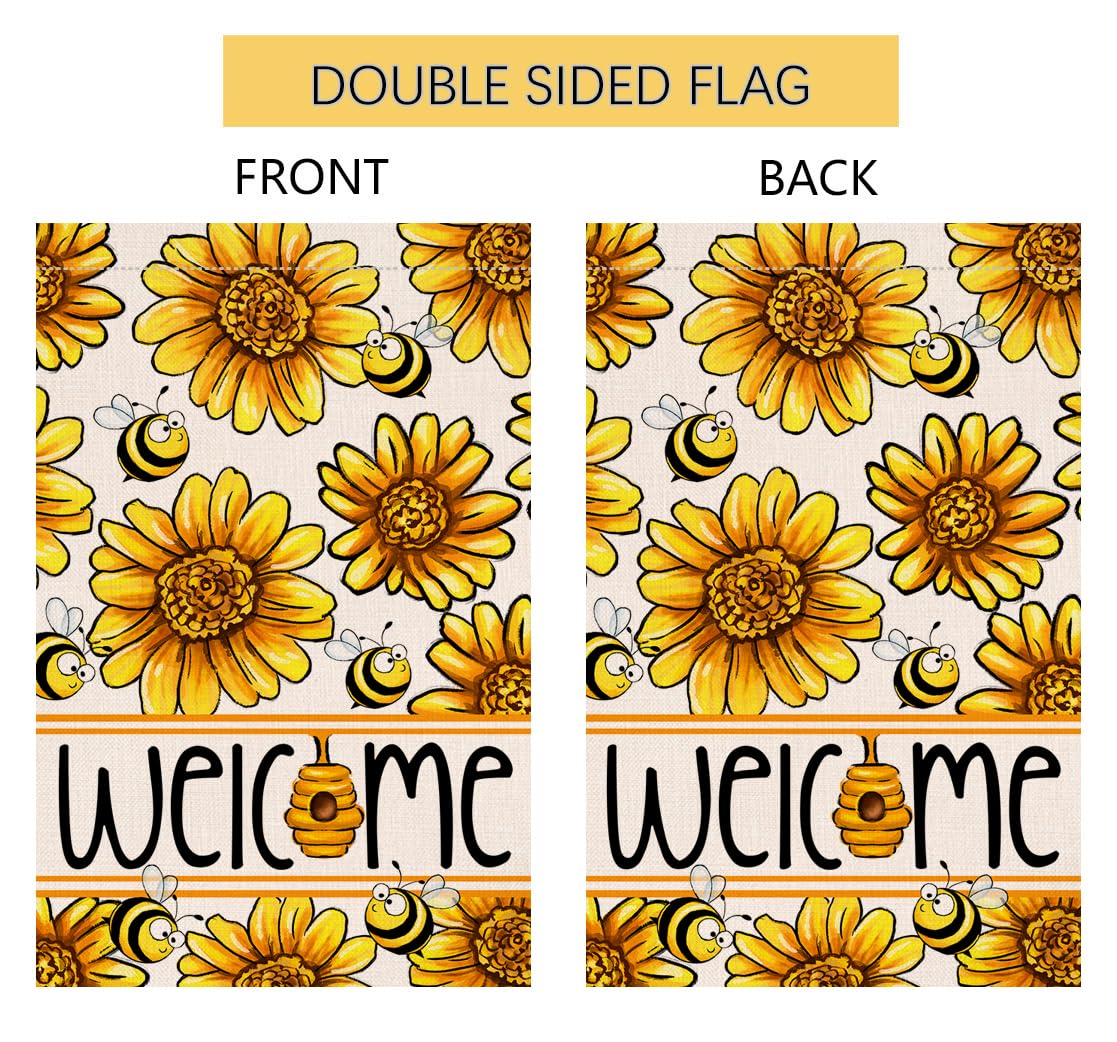 Spring Summer Sunflower Garden Flag 12x18 Vertical Double Sided Bee Welcome Farmhouse Holiday Outside Decorations Burlap Yard Flag