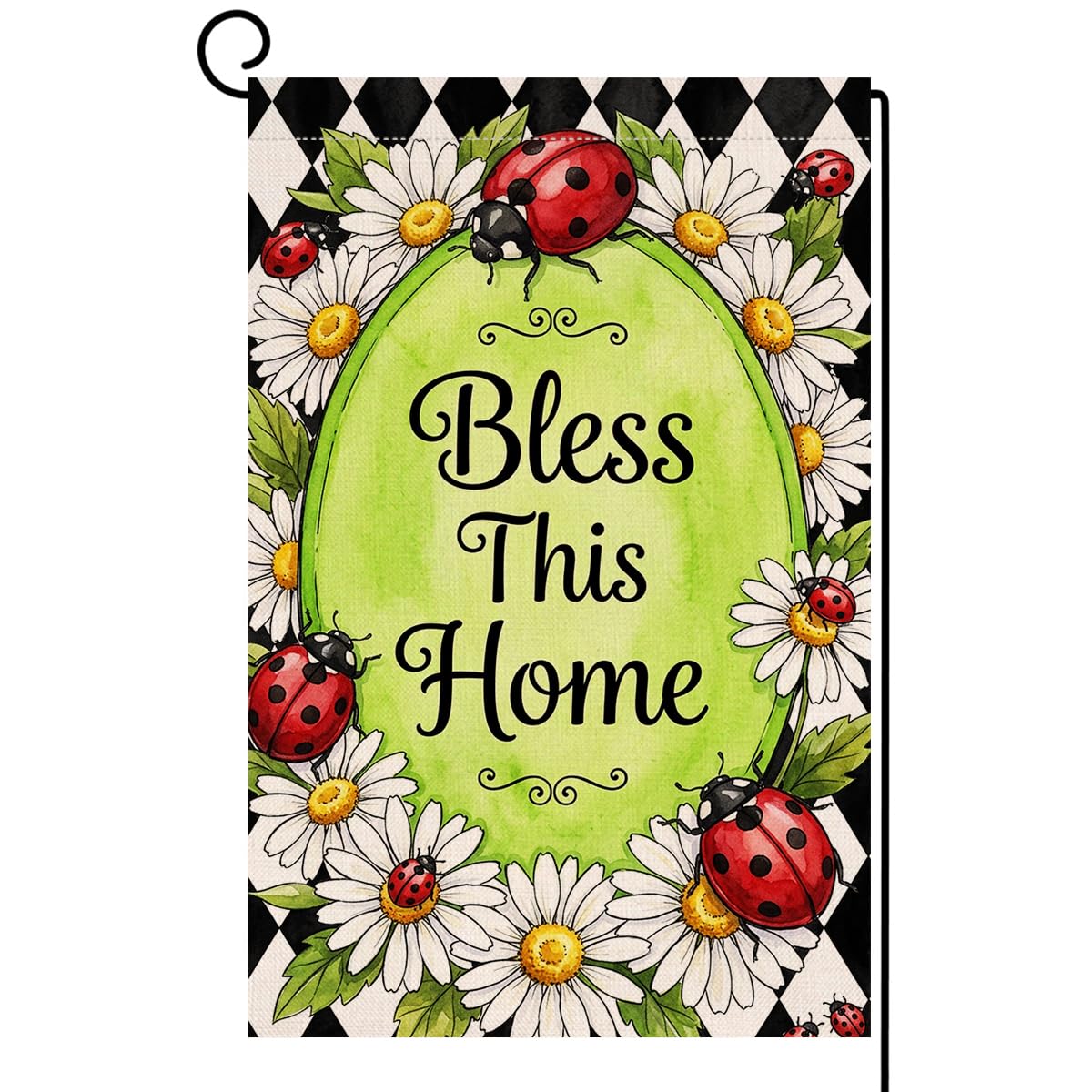 Spring Summer Daisy Garden Flag 12x18 Vertical Double Sided Ladybug Bless This Home Farmhouse Holiday Outside Decorations Burlap Yard Flag