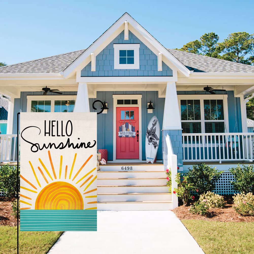 Hello Sunshine Summer Garden Flag 12x18 Vertical Double Sided Farmhouse Holiday Outside Decorations Burlap Yard Flag