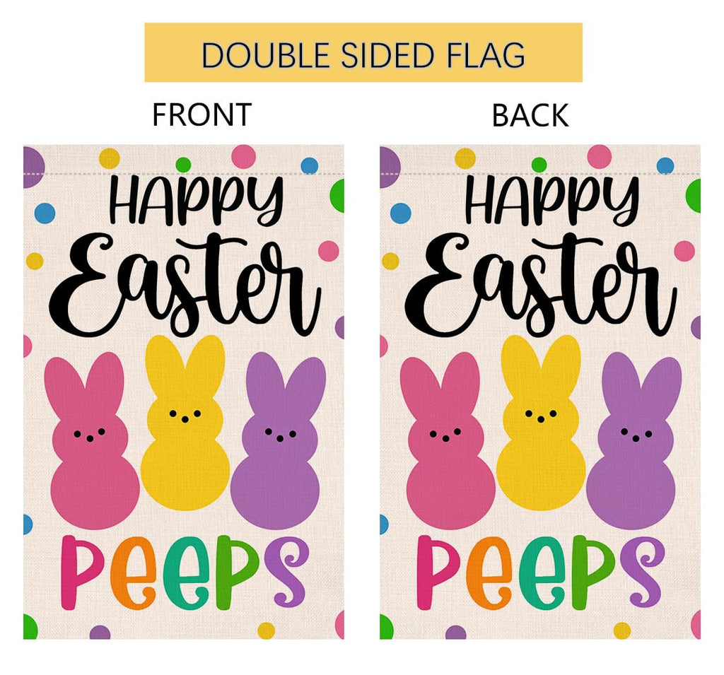 Happy Easter Bunny Garden Flag 12x18 Vertical Double Sided Rabbit Peeps Welcome Spring Farmhouse Holiday Outside Decorations Burlap Yard Flag