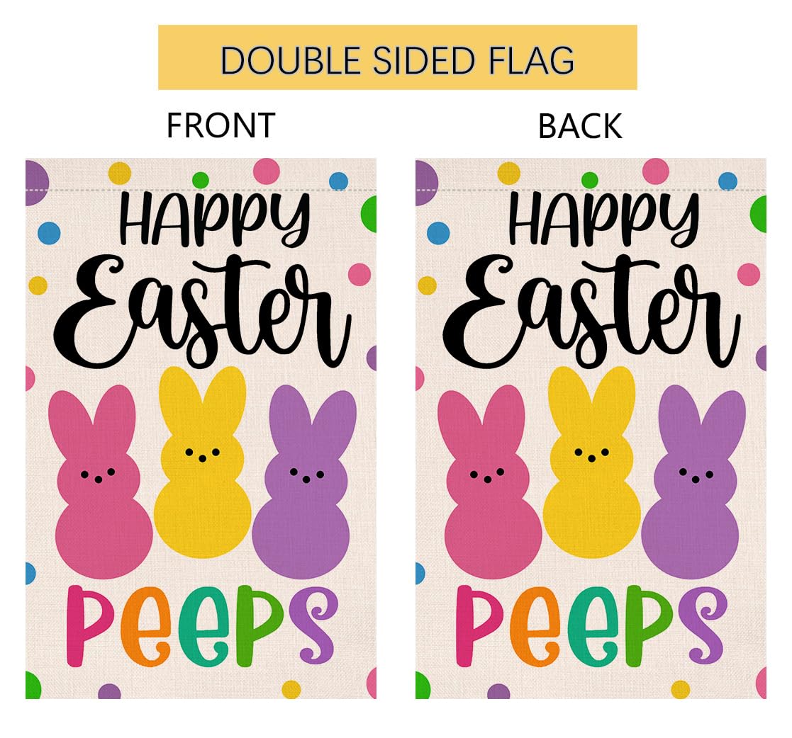 Happy Easter Bunny Garden Flag 12x18 Vertical Double Sided Rabbit Peeps Welcome Spring Farmhouse Holiday Outside Decorations Burlap Yard Flag