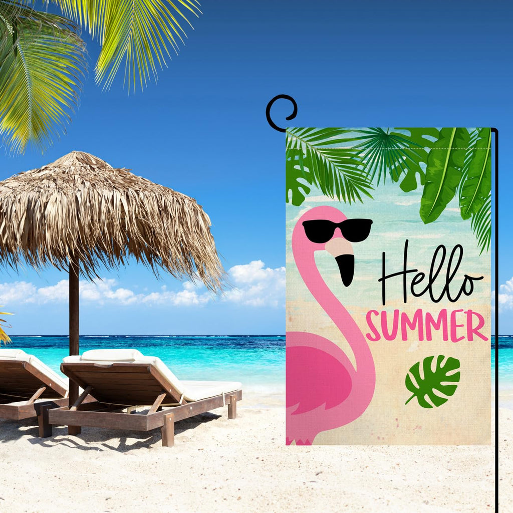 Summer Flamingo Garden Flag 12x18 Vertical Double Sided Tropical Leaves Beach Holiday Outside Decorations Burlap Yard Flag