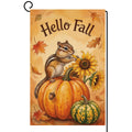 Fall Hello Fall Chipmunk Garden Flag 12x18 Pumpkin Sunflowers Yard Decor