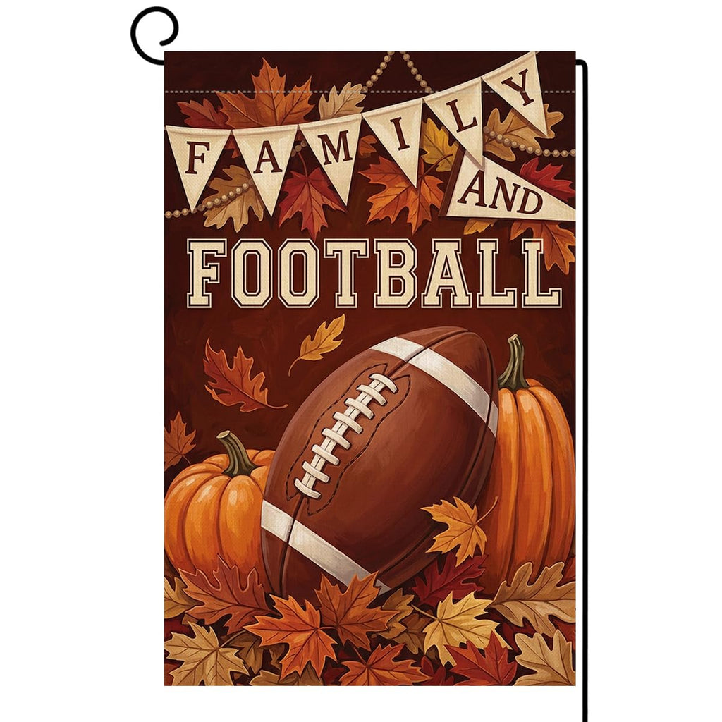 Fall Family and Football Garden Flag 12x18 Pumpkins Maple Leaves Yard Decor