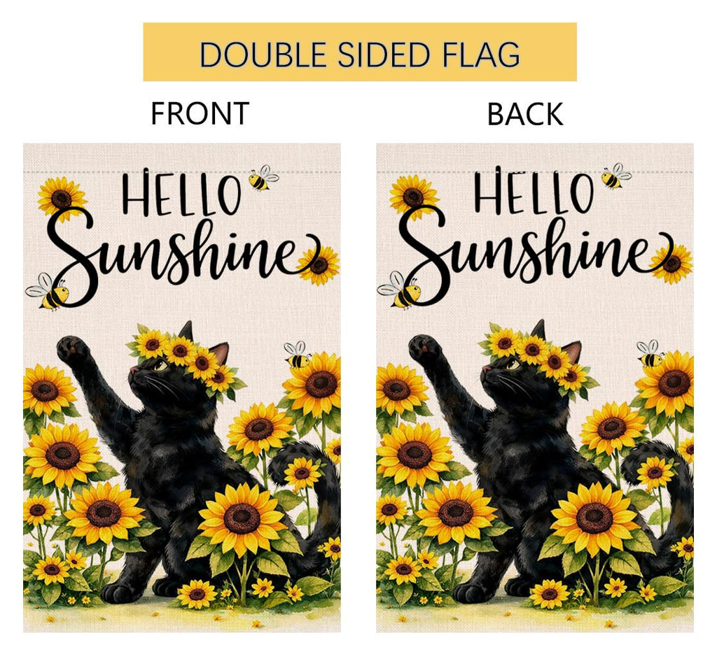 Spring Cat Floral Garden Flag Vertical Double Sided Purple Flowers Summer Farmhouse Holiday Outside Decorations Burlap Yard Flag
