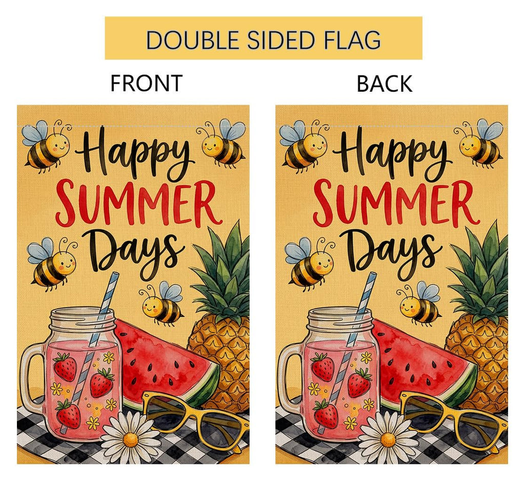 Happy Summer Days Garden Flag 12x18 Vertical Double Sided Summer Beach Watermelon Seasonal Holiday Outside Decorations Burlap Yard Flag