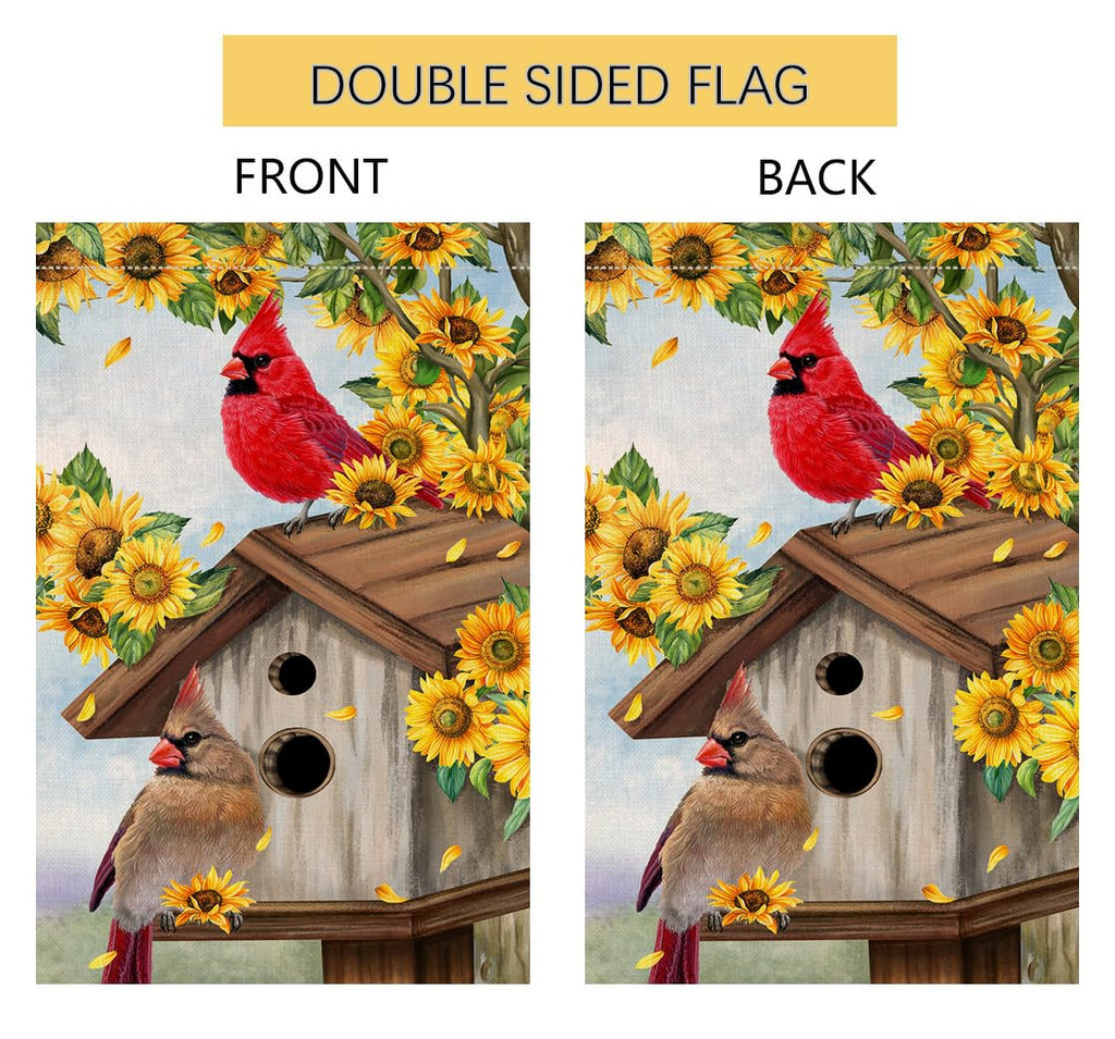 Summer Sunflowers Cardinal Bird Garden Flag 12x18 Vertical Double Sided Yellow Flowers Spring Farmhouse Holiday Outside Decorations Burlap Yard Flag