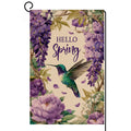 Hello Spring Bird Garden Flag 12x18 Vertical Double Sided Purple Flowers Farmhouse Holiday Outside Decorations Burlap Yard Flag