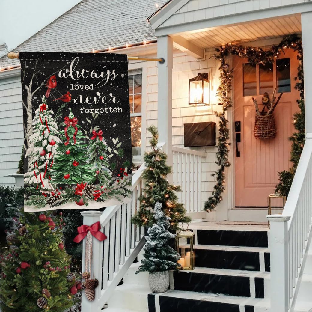 Christmas Trees Garden Flag 12x18 Vertical Double Sided Cardinal Bird Winter Holiday Outside Decorations Burlap Yard Flag