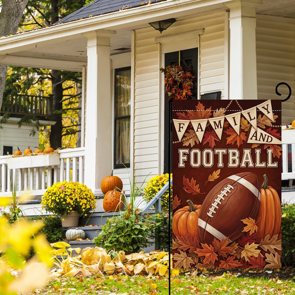 Fall Family and Football Garden Flag 12x18 Pumpkins Maple Leaves Yard Decor