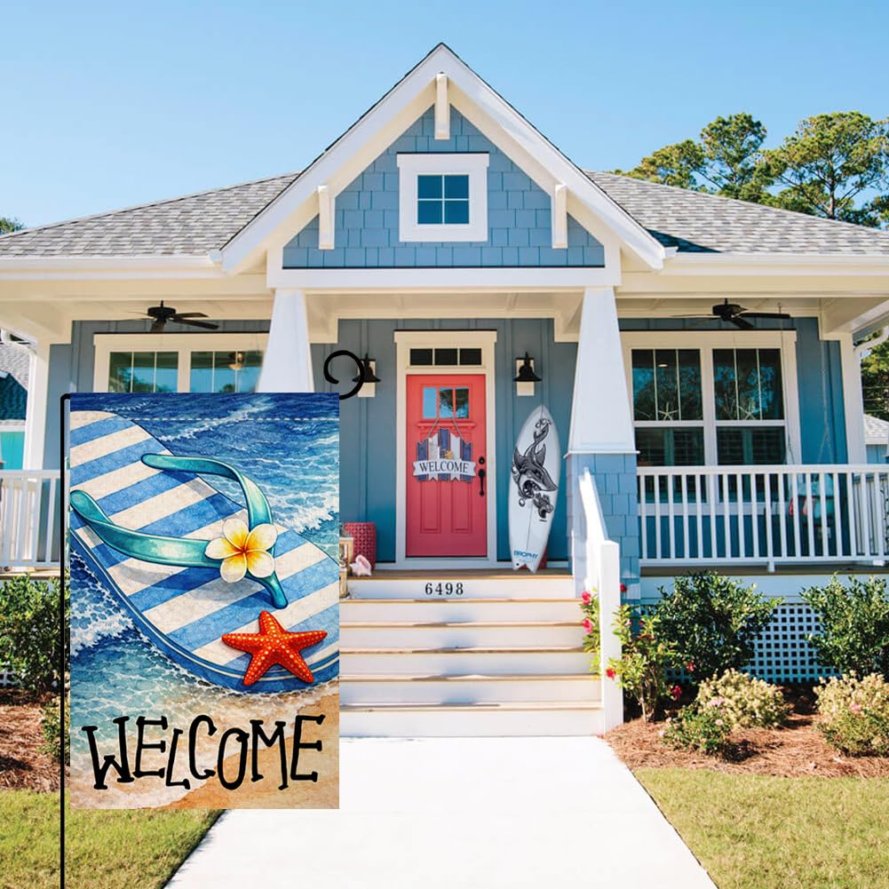 Summer Beach Flip-flop Garden Flag 12x18 Vertical Double Sided Welcome Seasonal Holiday Outside Decorations Burlap Yard Flag