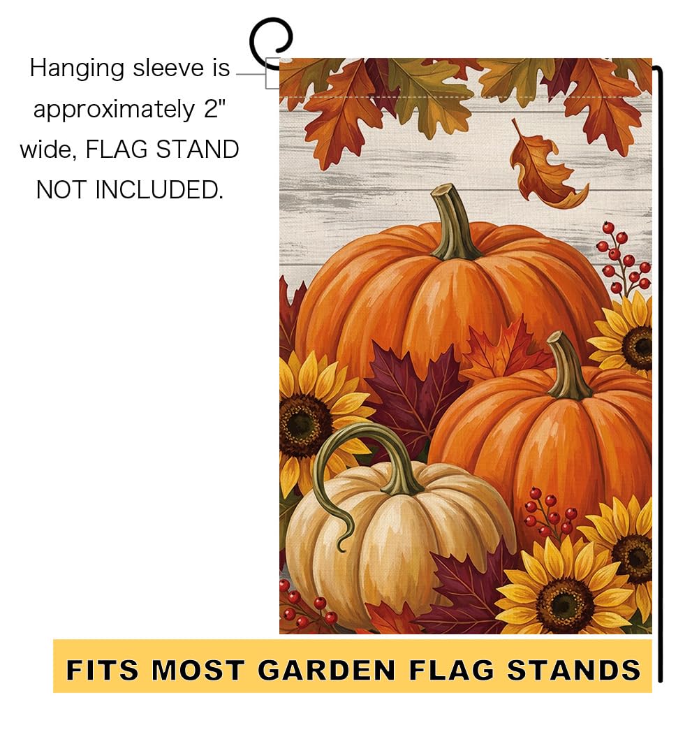 Fall Pumpkin Farmhouse Garden Flag 12x18 Sunflowers Maple Leaves Yard Decor