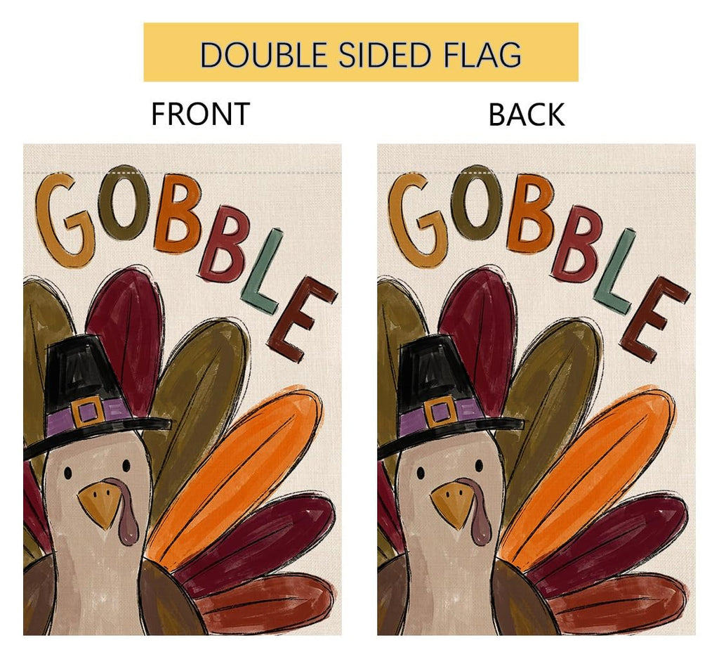 Fall Thanksgiving Gobble Turkey Garden Flag 12x18 Pilgrim Hat Yard Decor