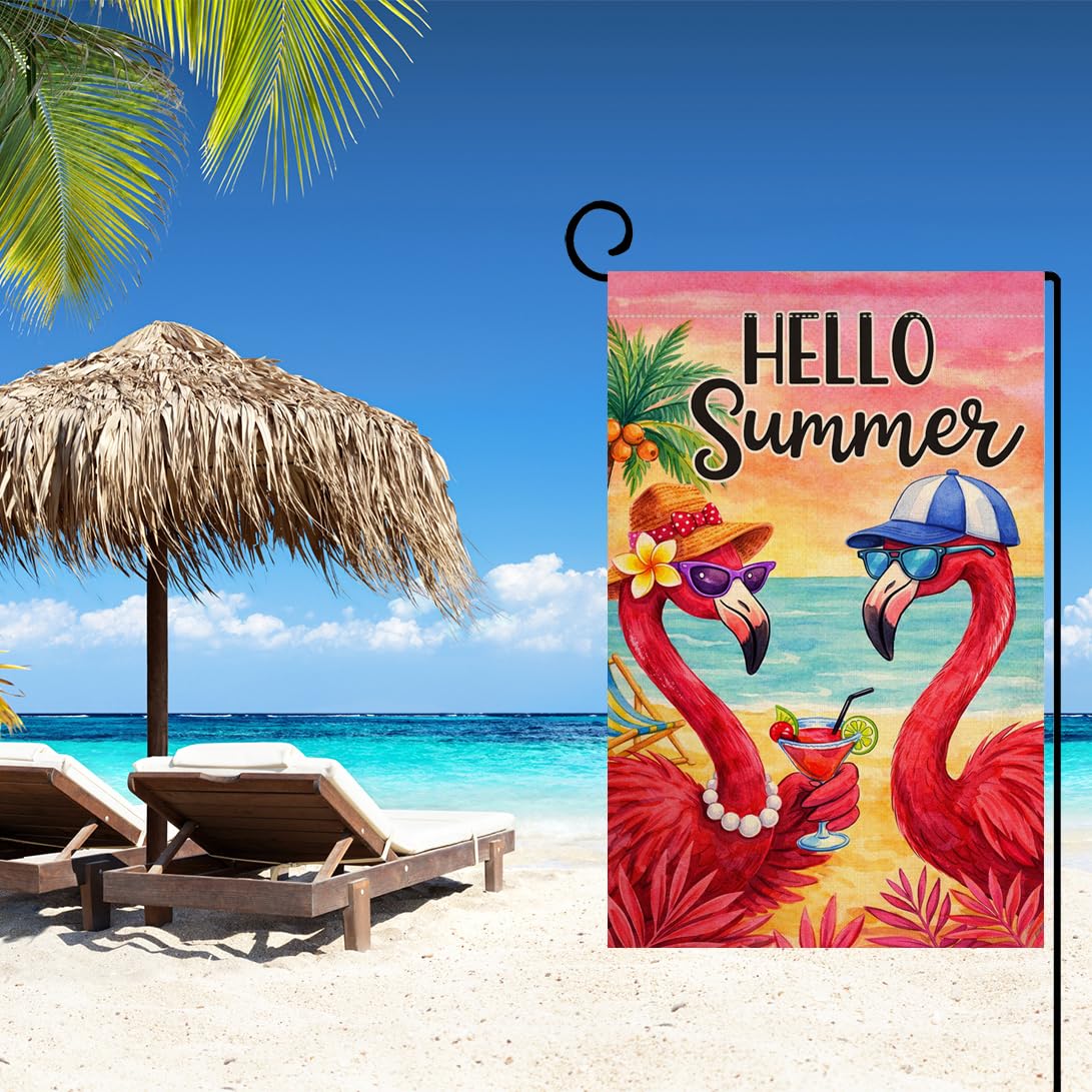 Summer Flamingo Garden Flag 12x18 Vertical Double Sided Welcome Beach Seasonal Holiday Outside Decorations Burlap Yard Flag