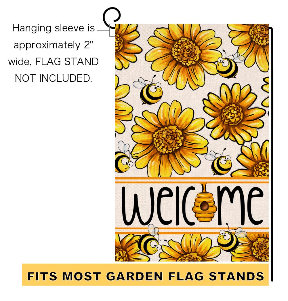 Spring Summer Sunflower Garden Flag 12x18 Vertical Double Sided Bee Welcome Farmhouse Holiday Outside Decorations Burlap Yard Flag