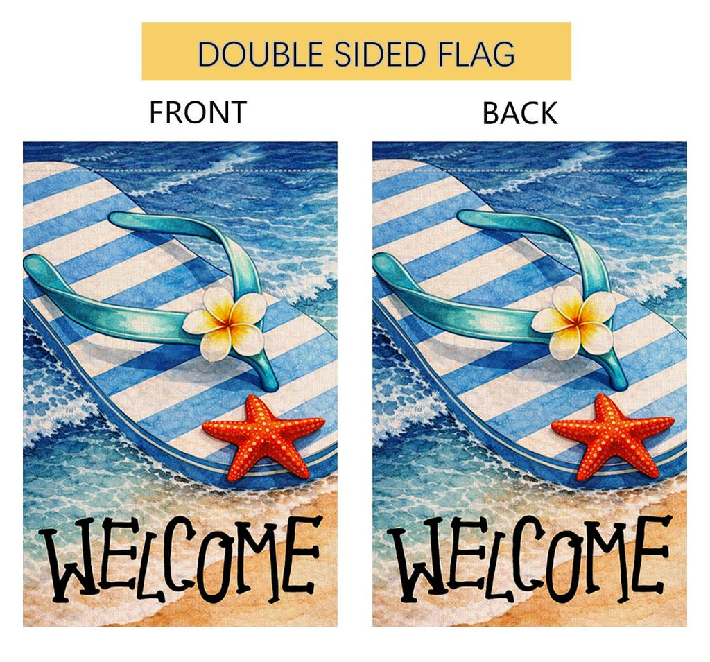 Summer Beach Flip-flop Garden Flag 12x18 Vertical Double Sided Welcome Seasonal Holiday Outside Decorations Burlap Yard Flag