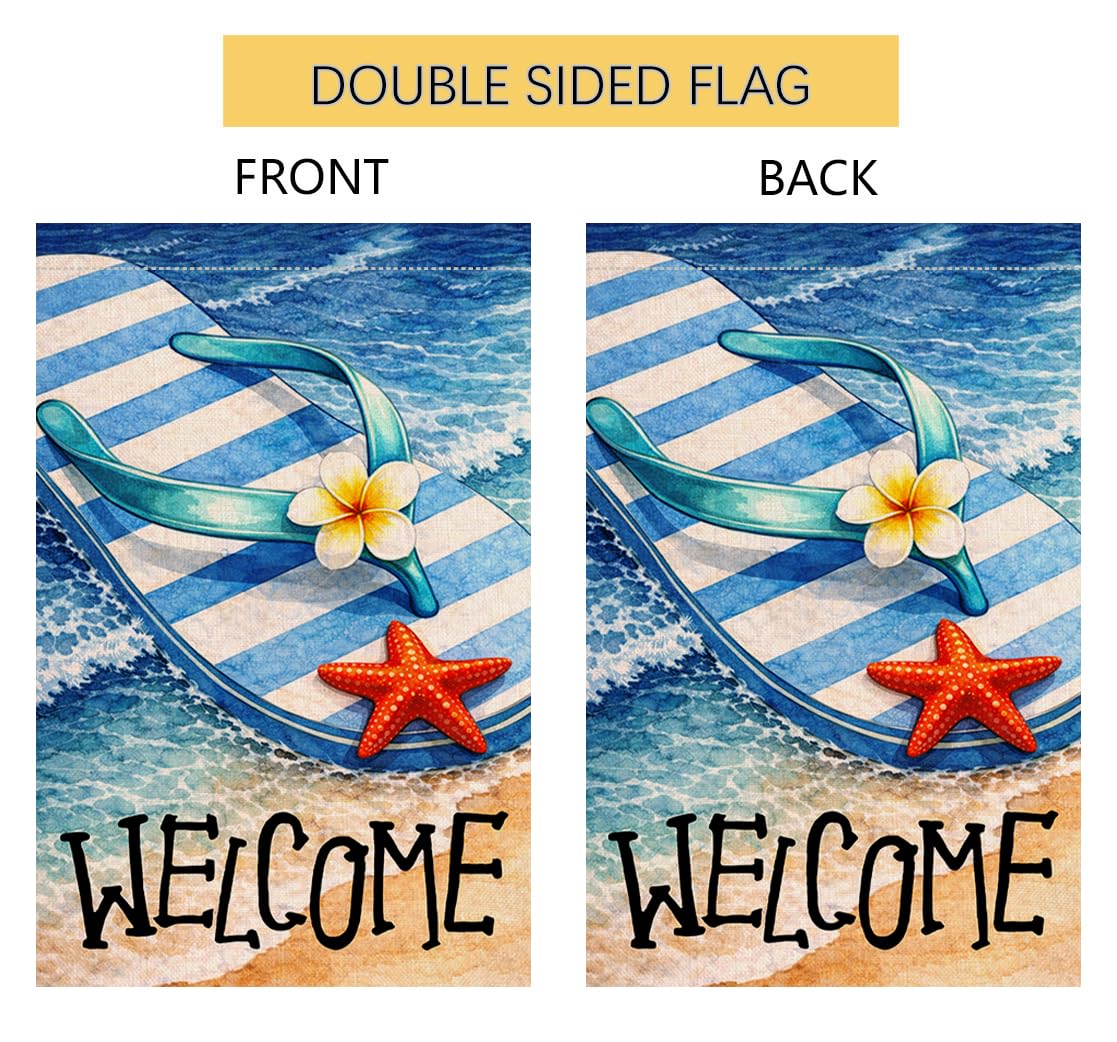 Summer Beach Flip-flop Garden Flag 12x18 Vertical Double Sided Welcome Seasonal Holiday Outside Decorations Burlap Yard Flag