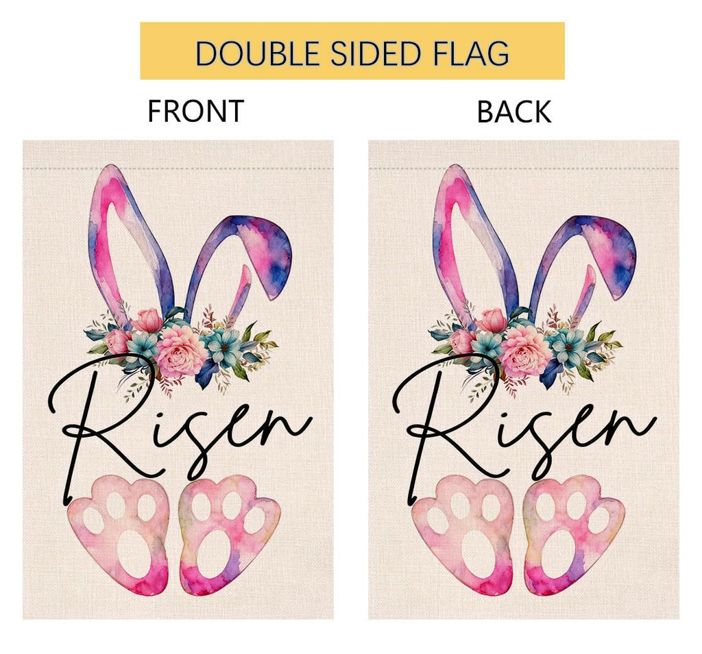 Easter Bunny Paw Garden Flag 12x18 Vertical Double Sided Risen Flowers Spring Farmhouse Holiday Outside Decorations Burlap Yard Flag