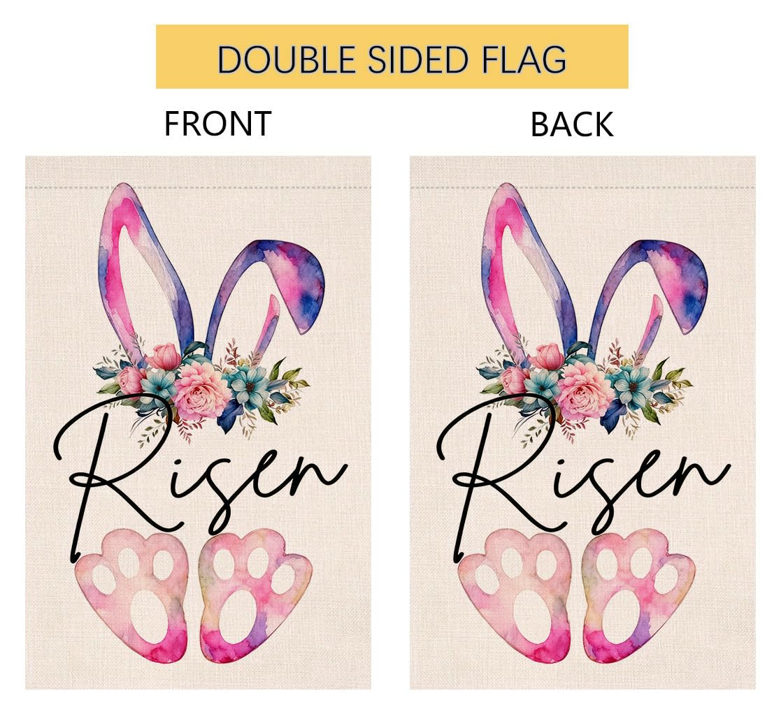 Easter Bunny Paw Garden Flag 12x18 Vertical Double Sided Risen Flowers Spring Farmhouse Holiday Outside Decorations Burlap Yard Flag