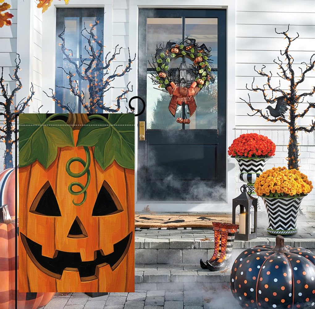 Fall Halloween Jack-o-Lantern Garden Flag 12x18 Carved Pumpkin Yard Decor