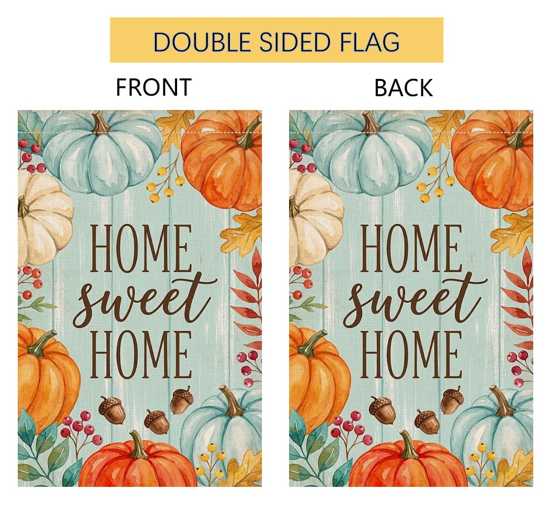 Fall Home Sweet Home Pumpkins Garden Flag 12x18 Acorns Leaves Yard Decor